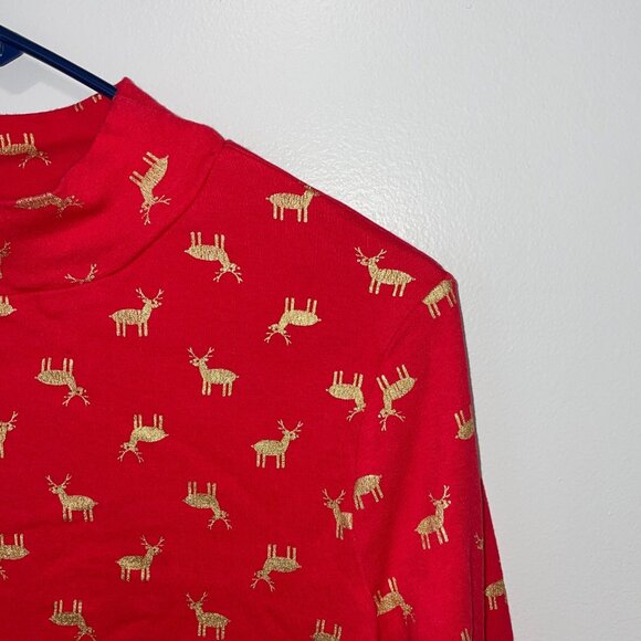 White Stag Red Long Sleeve Turtleneck Shirt With Gold Reindeer Print Size M - Picture 2 of 5